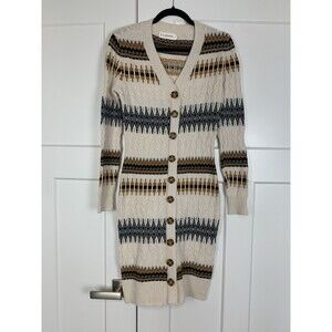 Lucky Brand Women's Knee Length Long Sleeve Off White Aztec Sweater Dress Small